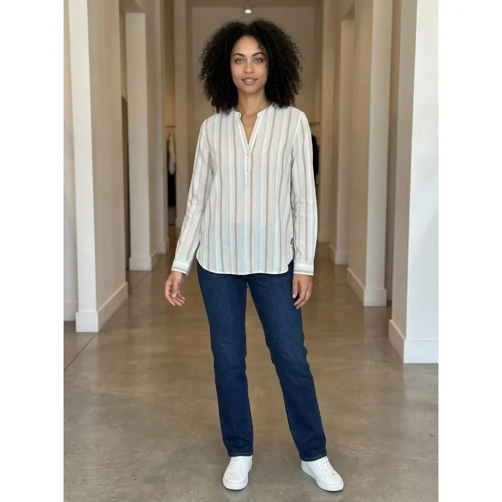 Maison Scotch White V-Neck Striped Breathable Blouse Women Size 1